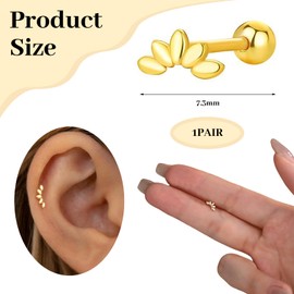 Mezrkuwr 925 Silver Gold Flat Back Earrings, Gold Dainty Climbing Stud Earrings, Threadless Cartilage Tragus Conch Piercing Helix Stud Earrings, gold