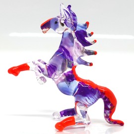 Sansukjai Rebellious Horse Miniature Figurines Hand Blown Glass Art Animals Collectible Gift Home Décor (Purple Orange)
