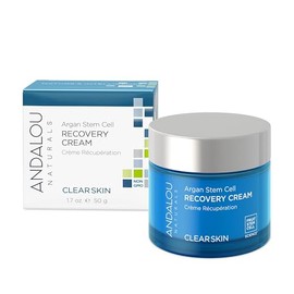 Crema de recuperación de células madre de argán Andalou Naturals oz para piel grasa o sobrereactiva ayuda a aclarar los poros para una piel brillante, aloe vera, 1.7 onzas