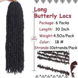 Beverlee 30 Inch Light Weight Butterfly Locs Crochet Hair 6 Packs Long Distressed Butterfly Faux Locs Crochet Hair, 1B