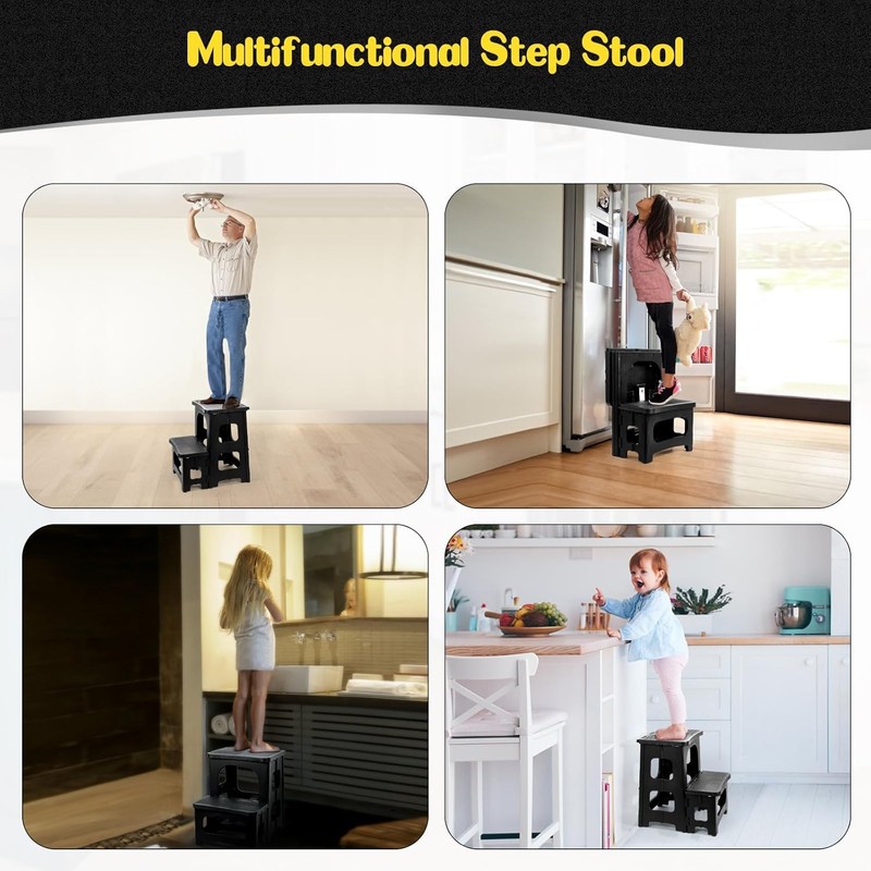 Ligebul 2-Step Stool Foldable, Plastic Steps Stool Folding Step Ladder