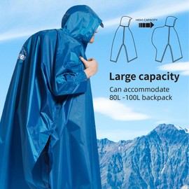 longsinger Hooded Rain Poncho for Adult with Pocket Waterproof Lightweight Unisex Raincoat for Hiking Camping Emergency (US, Alpha, Large, Regular, Regular, Black Blue)