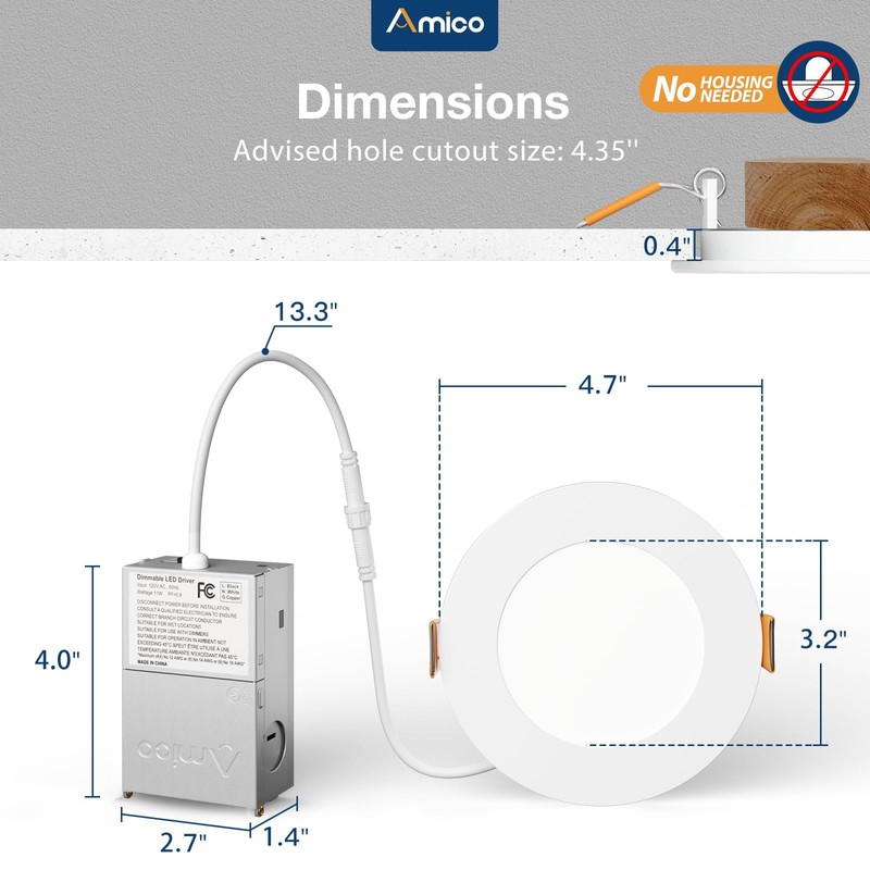 Amico 16 Pack 4 Inch 5CCT Ultra-Thin LED Recessed Ceiling