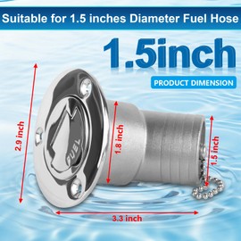 Boat Fuel Deck Fill/Filler with Keyless Cap with Screws, Marine Mirror Polished Stainless Steel Hardware Angled Neck for Boat Yacht Caravan