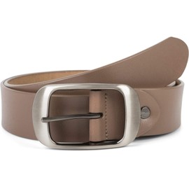 styleBREAKER 03010104 Unisex Leather Belt Plain Colours with Shiny Surface and Brushed Buckle Can Be Shortened, taupe