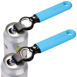 DUNLAGUE 2-Pack Soda Can Opener and Beer Bottle Opener Bartender with Good Grip Silicone Handle, Pop Top Can Tab Opener for Long Nails, Bottle Opener for Arthritic Hand and Seniors, Gemstone Blue