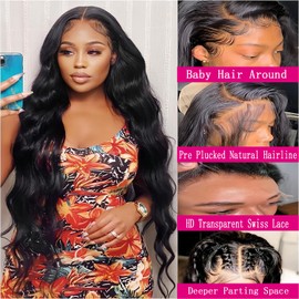 Smilulu 26 Inch 13x4 HD Lace Front Wigs Human Hair 180% Density Body Wave Lace Front Wigs Human Hair Pre Plucked 13x4 Hd Lace Frontal Wigs Human Hair Hd Lace Front Wigs for Black Women Human Hair