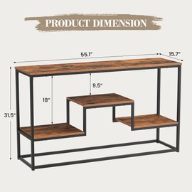 YOUDENOVA TV Stand for TVs up to 65 Inch, TV Console Table with 3-Tier Open Storage Shelves, Modern Industrial Entertainment Center for Living Room, Bedroom, Rustic Brown