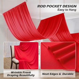 30 ft×20 ft Red Ceiling Curtain Drapes for Weddings Parties, Wrinkle Free Polyester Draping Fabric Red Drapery for Party Tent Canopy Hotel Banquet Hall Ceiling Decor-6 Panels 5×20ft