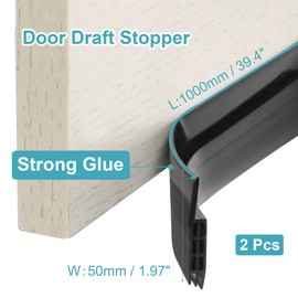uxcell 2 Pcs Silicone Door Draft Stopper Door Weather Stripping Door Sweep Adhesive Soundproof Door Bottom Seal Wind Blocker for Exterior Interior Doors, Black