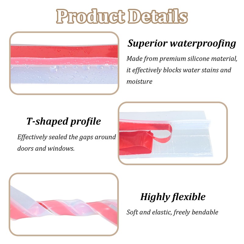 T-Shaped Clear Silicone Door Draft Stopper 1.97" x 20FT for