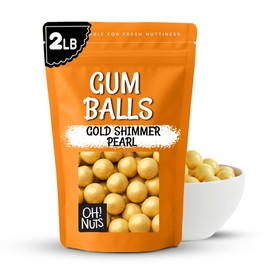 Gumballs for Candy Buffet and Party Favors - 2 LB Flavored 1 Inch Wedding Gumballs - Oh! Nuts (Gold Shimmer Pearl gumballs)