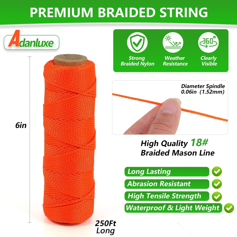 Adanluxe Mason Line Nylon String Line, 250Ft #18 Braided Twine