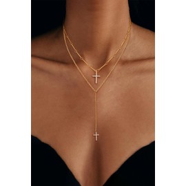 XIXINI Gold Cross Necklaces for Women, 14k Gold Plated Long Cross Pendant Necklace Set Layered Gold Necklaces for Women Trendy Dainty Gold Necklace Stack Fashion Waterproof Jewelry