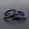 OSKINIA Mens Double Row Leather Bracelet Stainless Steel Braided Cuff