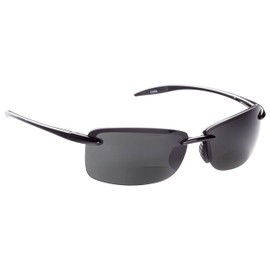 Guideline Eyegear Del Mar Fishing, Boating, Water Sports Polarized Bifocal Sunglasses with Deepwater Gray Lens, Shiny Black Frame (+2.00), Medium/Large
