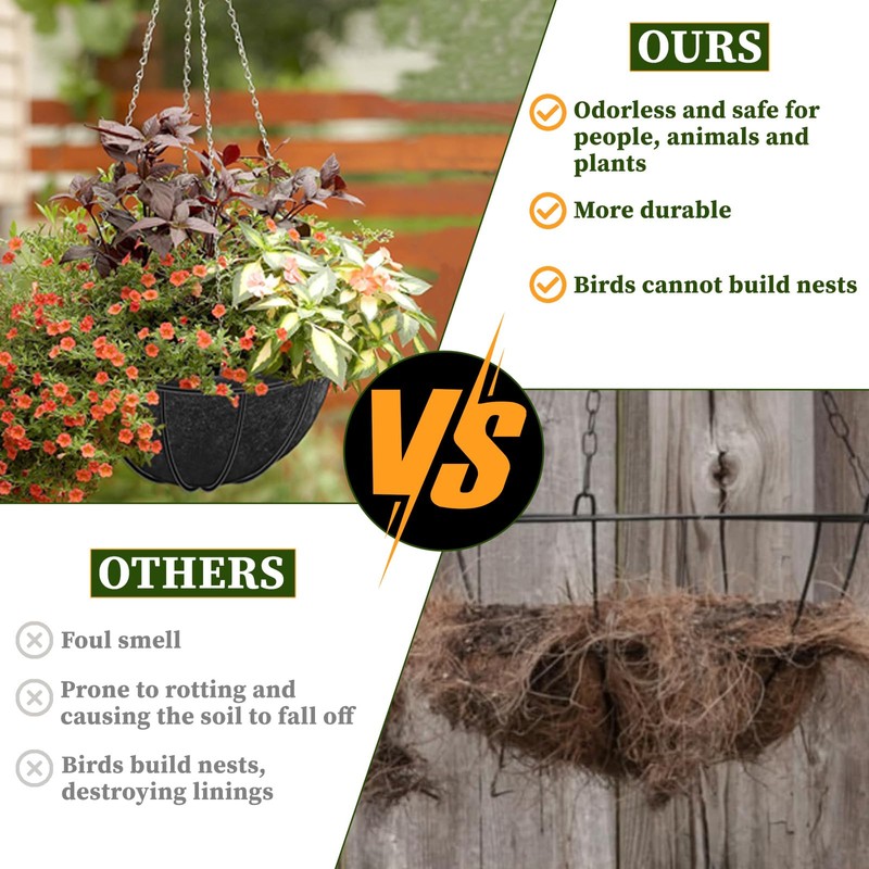 Black Hanging Basket Liners, Round Fabric Planter Basket Liner, Hanging