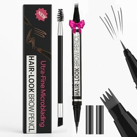 Microblading Eyebrow Pen - Eyebrow Pencil Magical 2-in-1 Dual-Ended Eye Brow Pencils for Women with 4-Fork-Tip & Precise Brush-Tip Create Natural Hair-Like Brows, Last All-Day (MC 03 Grey Brown)