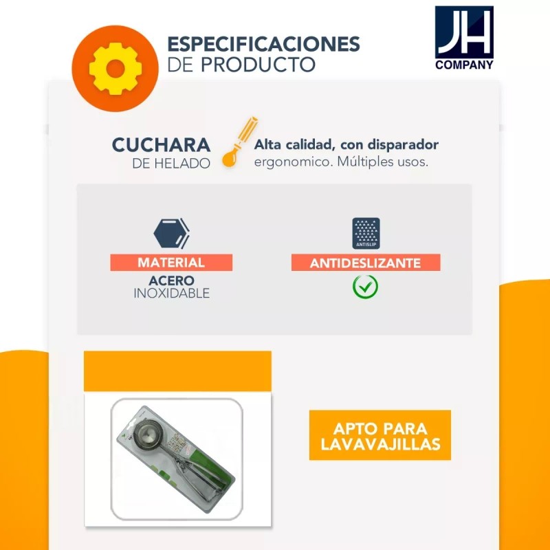 J.H. Company Cuchara Para Bolas Helado Nieve Despachador Porcionador 8362