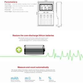24W-4A High Speed 18650 Battery Charger, LCD Displayable Capacity, Discharge Test Function, Intelligent Universal Fast Charger, Suitable for All Ni-Ni-cd AA AAA