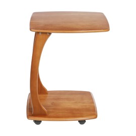 kunghei Solid Wood End Table with Rolling Wheels, C Shaped Side Table, TV Tray Table Small Accent Table, Couch Table That Slide Under for Small Space, Living Room, Bedroom or Office (Brown)