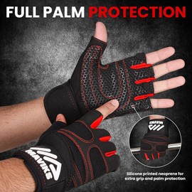 MAVIKS Weightlifting Fitness Workout Gym Gloves with Wrist Straps for Men and Women, Training Gloves for Crossfit Training, Pull Ups, Weightlifting (Red, L)