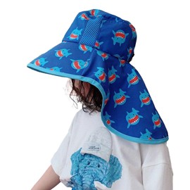 KASESSS Kids Sun Hat Shark, Sun Hat Kids Polyester, Boys Sun Hat Quick Drying, Girls Sun hat with Adjustable Chin Straps, Children's Sun Hats with Neck Protection for Beach Seaside Pool (Blue)