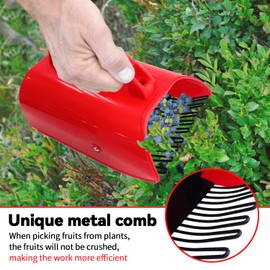 SUGOOE 2 Pack Blueberry Picker with Metallic Comb and Ergonomic Handle, Plastic Blueberry Picker Scoop for Blueberries Lingonberries Huckleberries (Red)