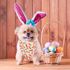 PTDECOR Easter Dog Bandana 2 Pack, Reversible Dog Easter Holiday Scarf, Multi Size, Easter Bandanas for Small Dogs Pets (White, Small)