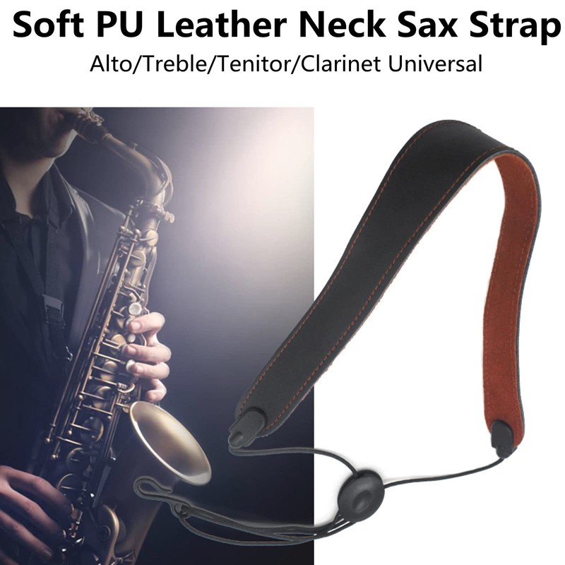 Universal Adjustable Saxophone Neck Strap, Thick Pad Soft PU Leather