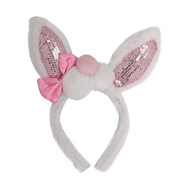 Making Believe Girls Pink & White Sequin Hoppy Easter Bunny Rabbit Ears & Bow Headband