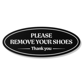 Please Remove Your Shoes Sign | No Shoes Sign for House Front Door | Airbnb Essentials for Hosts | Black Plastic with Full Adhesive Backing, 5" x 2"
