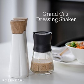 Rosendahl Grand Cru 8.5 Oz Dressing Shaker - Elegant Black Glass Container with Push-Button Lid, 360-Degree Spout for Easy Pouring, Leak-Proof, Multifunctional Kitchen Essential for Homemade Dressings