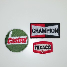Unbranded TEXACO, CASTROL OIL & CHAMPION LOGO PATCH SET OF 3 IRON ON PATCHES