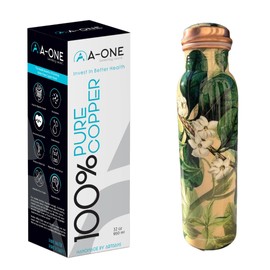 A-ONE Copper Water Bottle - 32oz | A Pure Ayurvedic Copper Bottle for Drinking | Health Benefits Immediately (Green Tree Print)