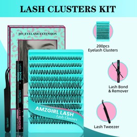 Lash Clusters Kit 200PCS 40D Eyelash Extension Kit D Curl Wispy DIY Natural Individual Lashes Kit with Lash Bond and Remover Eyelash Tweezer at Home