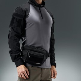 AMHEH Tactical Fanny Pack Military Army Waist Bag Belt Molle Hip Bum EDC Running Pouch for Men Women 3.5L (Black)