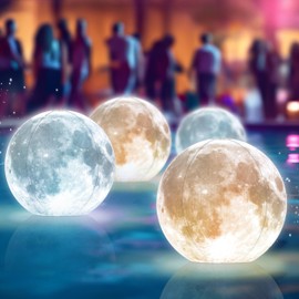 TIALLY Full Moon Floating Pool Lights Solar Powered - 14", That Float, Inflatable Waterproof Led Light Balls, Swimming Pool Accessories for Inground Pools, Party Decor for Outdoor (4 Pack)