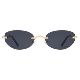 SOJOS Retro Small Oval Sunglasses Womens Trendy Rimless Sun Glasses Vintage Narrow Shades SJ1242 Gold/Grey Lens