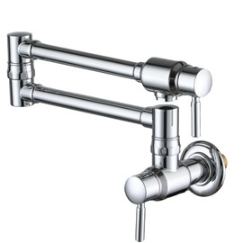 CASAINC Pot Filler Kitchen Faucet, Commercial Wall Mount Faucet, Brass Pot Filler Folding Faucet Over Stove, Kitchen Pot Faucet with Double Joint Swing Arms for Kitchen Stove(Chrome Plating)