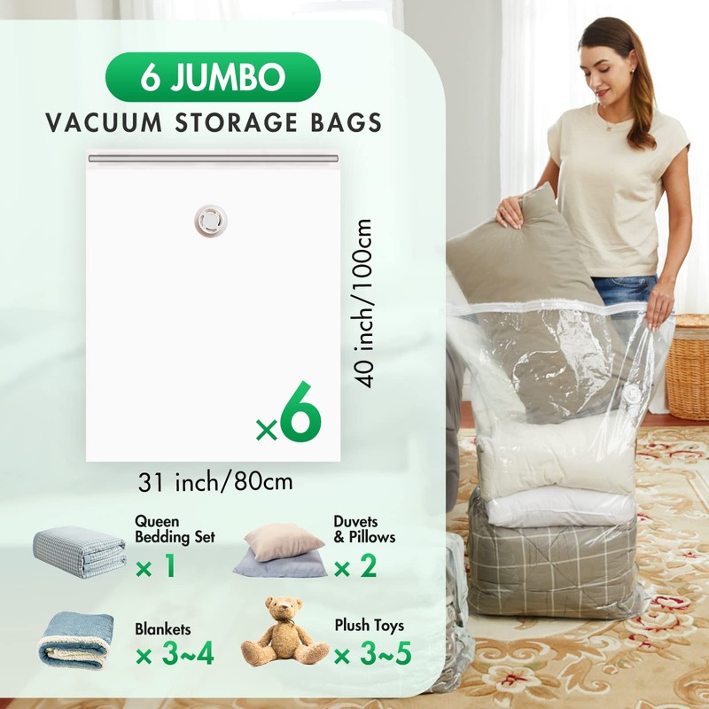 TAILI 6 Pack Large Vacuum Storage Bags for Comforter and