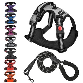 Juqiboom No Pull Dog Harness with A Free Heavy Duty 5ft Dog Leash, Adjustable Soft Padded Dog Vest, Reflective No-Choke Pet Oxford Vest with Easy Control Handle and Dog Leash for Dogs (Grey, Small)