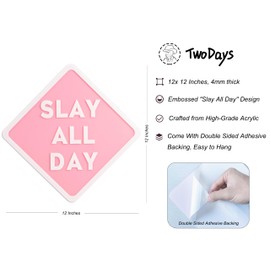 TwoDays Preppy Room Decor Aesthetic, 12"x12" Pink Slay All Day Acrylic Signs, Cute Things for Teen Girls Dorm, Cool Y2k Posters for Bedroom, Preppy Stuff.