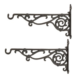 Sungmor Cast Iron Hanging Plant Bracket, 16.5" Large Outdoor Wall Plant Hangers, 2pcs Black Heavy Duty Hanging Basket Hooks, Decorative Hooks for Flower Pot, Lantern, Wind Chime, Hummingbird Feeder