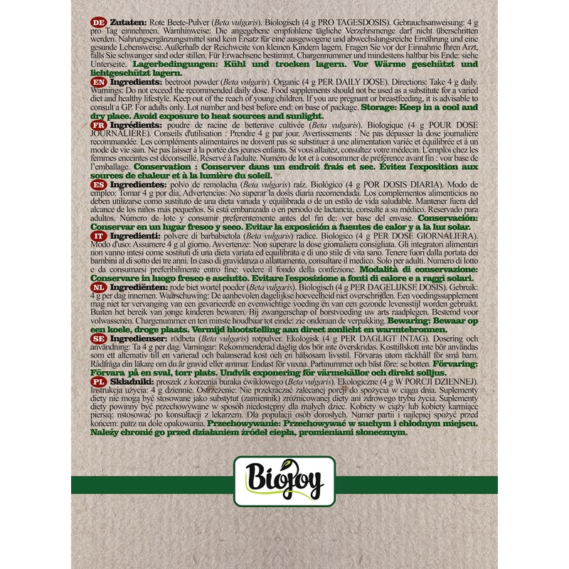 Biojoy Organic Beetroot Powder (500 g), Raw, Ground Beetroot (Beta