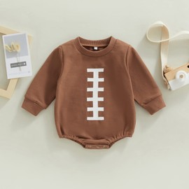 Twopumpkin Baby Boy Girl Football Outfit Sweatshirt Onesie Bubble Romper Football Costume Cute Fall Clothes 3-6 Months Football Costume Brown