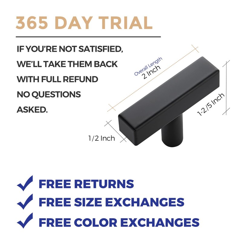 Ravinte 30 Pack Black Square Bar Cabinet Knobs 2 Inch