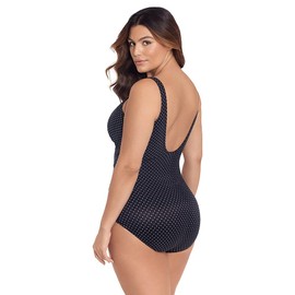 Miraclesuit Women's Swimwear Plus Size Pin Point Oceanus Soft Cup Tummy Control One Piece Swimsuit, Black/White, 20W