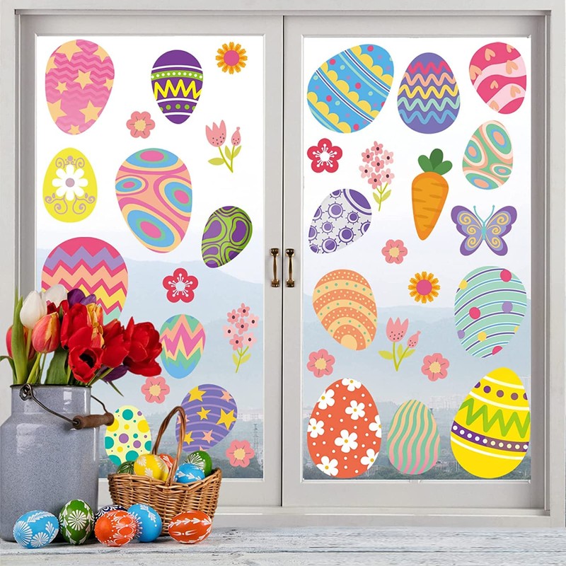 70 PCS Easter Window Cling Stickers, Cute Eggs Clings for