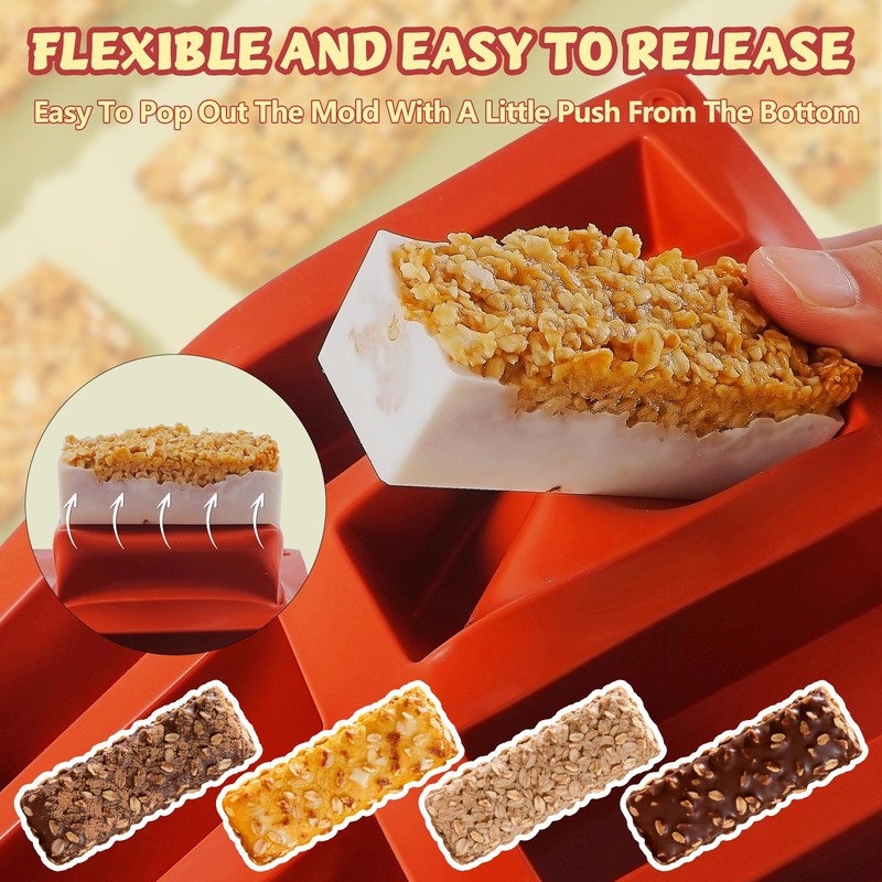 Wilewir 3Pcs Silicone Granola Bar Mold, 12-Cavity Rectangle Silicone Chocolate